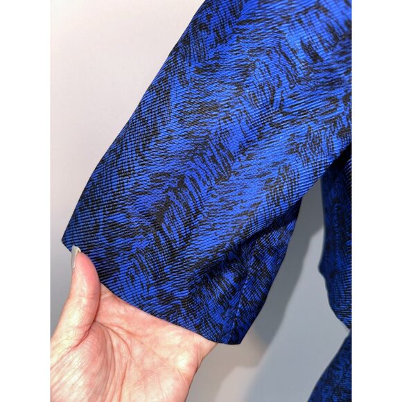 Vtg 50s Hattie Carnegie Blue Black Textured Silk Sheath Dress w/ Shrug Medium - Picture 6 of 12